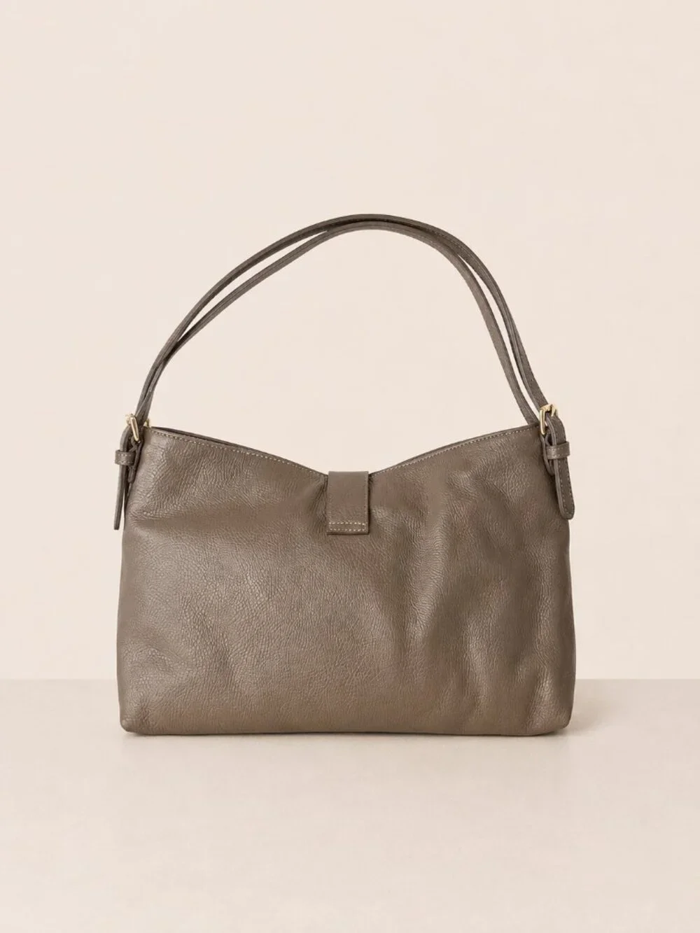 Taupe Genuine Leather Shoulder Bag, Italian Leather Handbag, Medium Hobo Bag